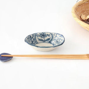Oval Small Bowl Blue Flower Annan | Mino Ware
