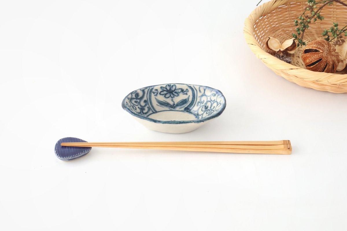 Oval Small Bowl Blue Flower Annan | Mino Ware