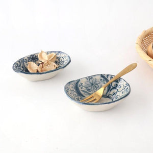 Oval Small Bowl Blue Flower Annan | Mino Ware