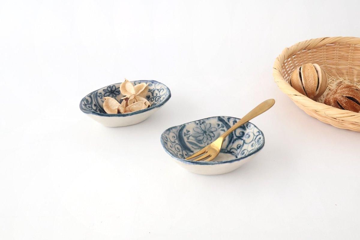 Oval Small Bowl Blue Flower Annan | Mino Ware