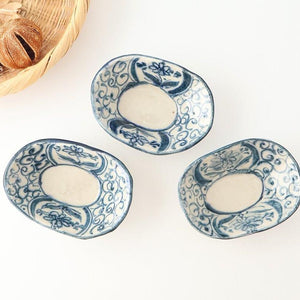 Oval Small Bowl Blue Flower Annan | Mino Ware