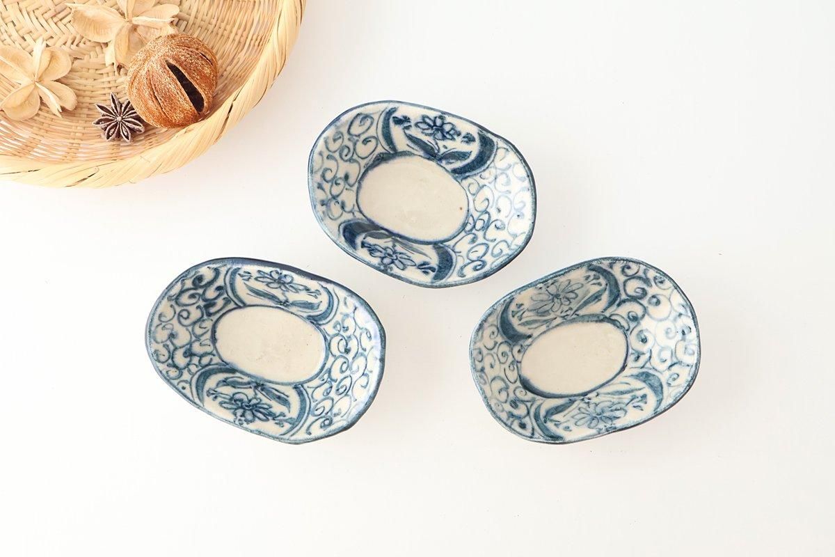 Oval Small Bowl Blue Flower Annan | Mino Ware