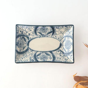 [UTSUWABI Special Order] Long Rectangular Plate Blue Flower Annan | Mino Ware