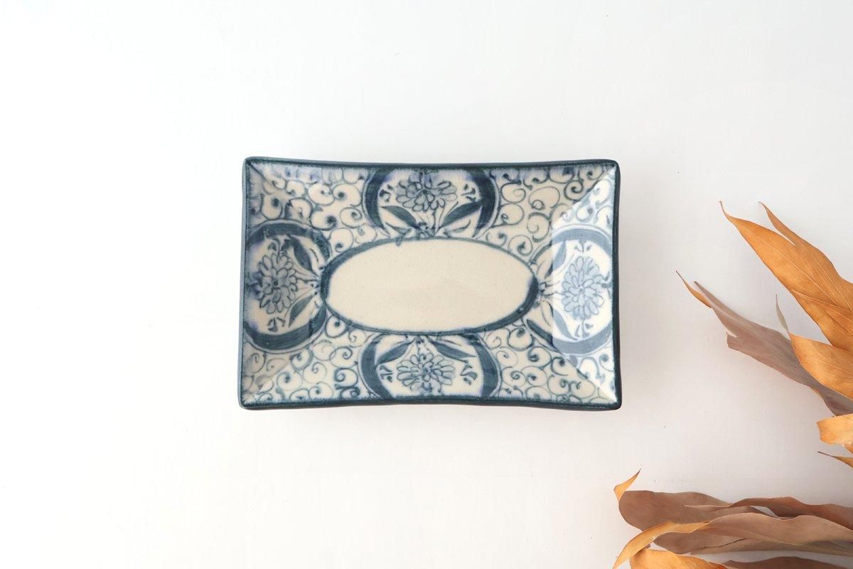 [UTSUWABI Special Order] Long Rectangular Plate Blue Flower Annan | Mino Ware