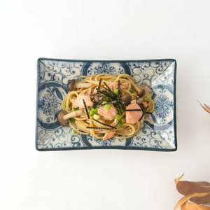 [UTSUWABI Special Order] Long Rectangular Plate Blue Flower Annan | Mino Ware