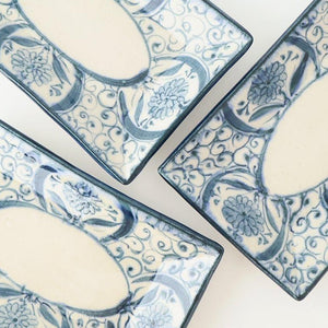 [UTSUWABI Special Order] Long Rectangular Plate Blue Flower Annan | Mino Ware