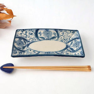 [UTSUWABI Special Order] Long Rectangular Plate Blue Flower Annan | Mino Ware