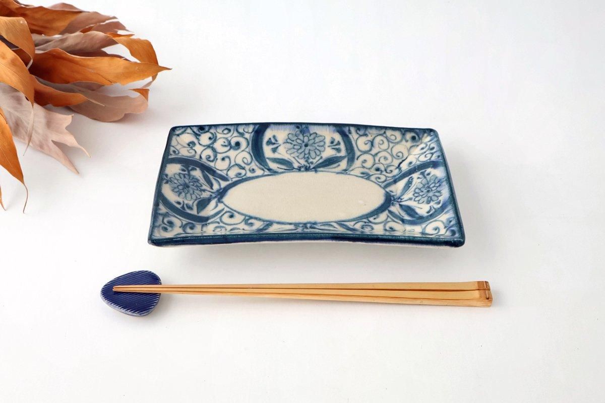 [UTSUWABI Special Order] Long Rectangular Plate Blue Flower Annan | Mino Ware