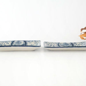[UTSUWABI Special Order] Long Rectangular Plate Blue Flower Annan | Mino Ware