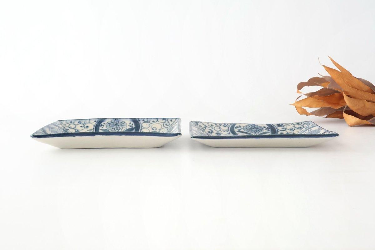 [UTSUWABI Special Order] Long Rectangular Plate Blue Flower Annan | Mino Ware