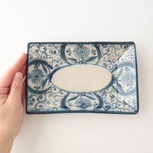 [UTSUWABI Special Order] Long Rectangular Plate Blue Flower Annan | Mino Ware
