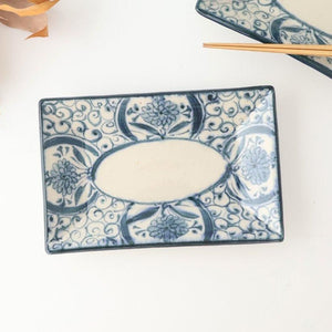 [UTSUWABI Special Order] Long Rectangular Plate Blue Flower Annan | Mino Ware