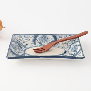 [UTSUWABI Special Order] Long Rectangular Plate Blue Flower Annan | Mino Ware