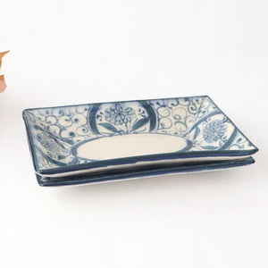 [UTSUWABI Special Order] Long Rectangular Plate Blue Flower Annan | Mino Ware
