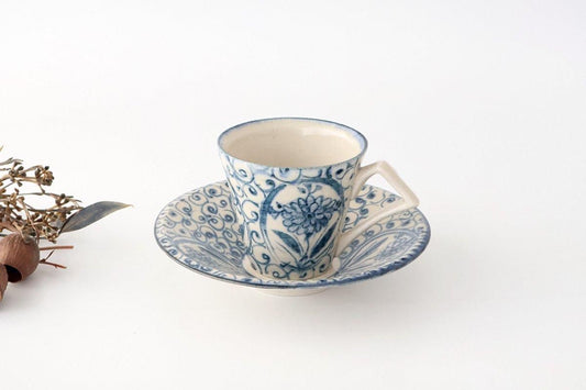 [UTSUWABI Special Order] Cup & Saucer Blue Big Flower Annan | Mino Ware