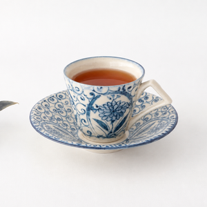 [UTSUWABI Special Order] Cup & Saucer Blue Big Flower Annan | Mino Ware