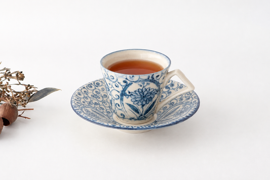 [UTSUWABI Special Order] Cup & Saucer Blue Big Flower Annan | Mino Ware