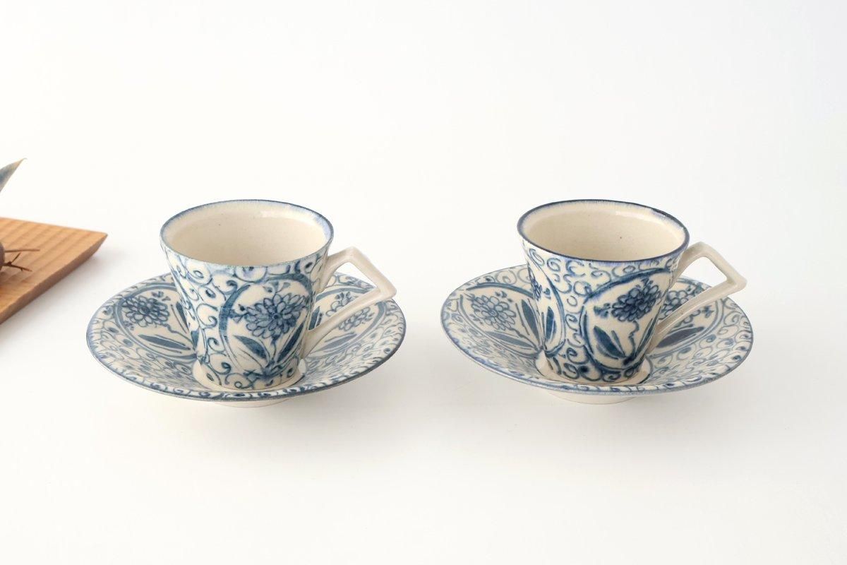 [UTSUWABI Special Order] Cup & Saucer Blue Big Flower Annan | Mino Ware