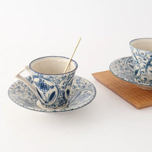 [UTSUWABI Special Order] Cup & Saucer Blue Big Flower Annan | Mino Ware