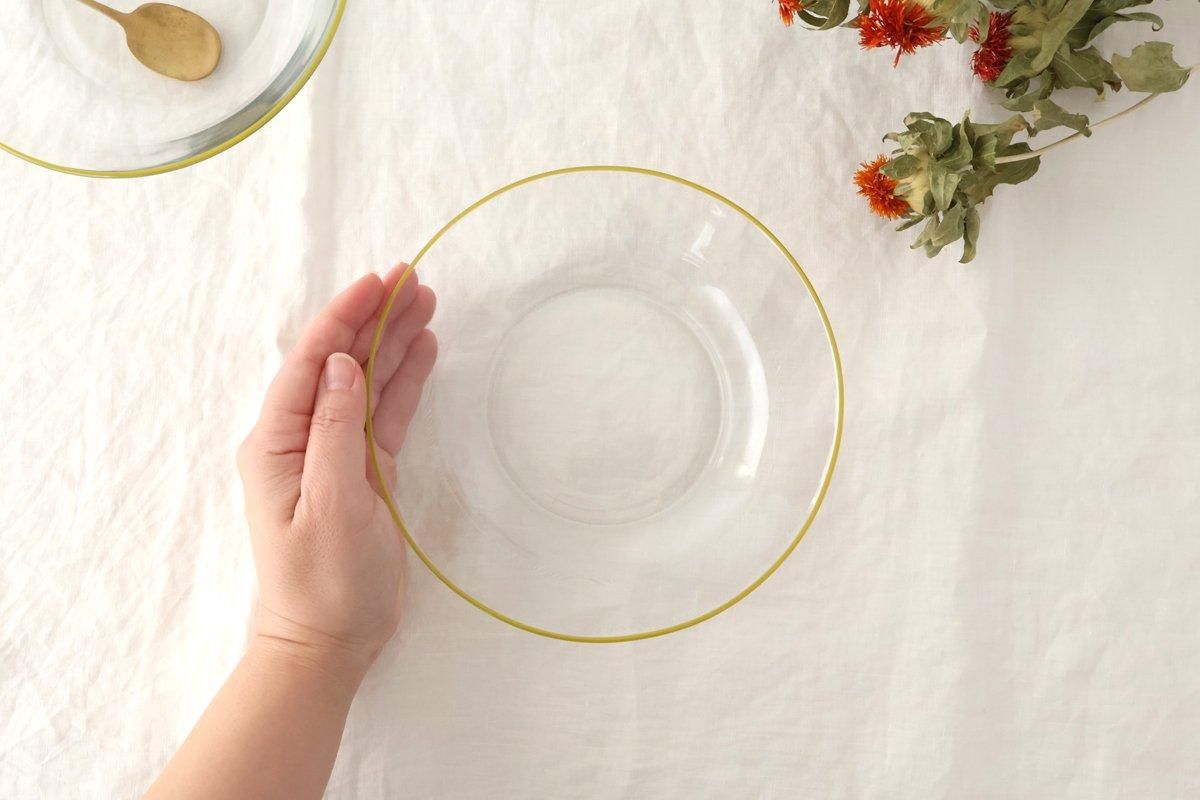 POTPURRI bitte Round Glass Plate Yellow 17.5㎝/6.9in