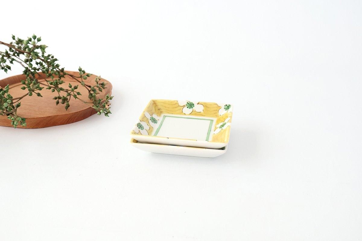 Kutani Bitoen Square Plate White Floral Pattern 9cm/3.5in | Kutani Ware