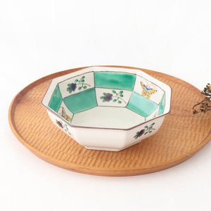 Kutani Bitoen Octagonal Bowl Butterfly Pattern | Serving Bowl Kutani Ware