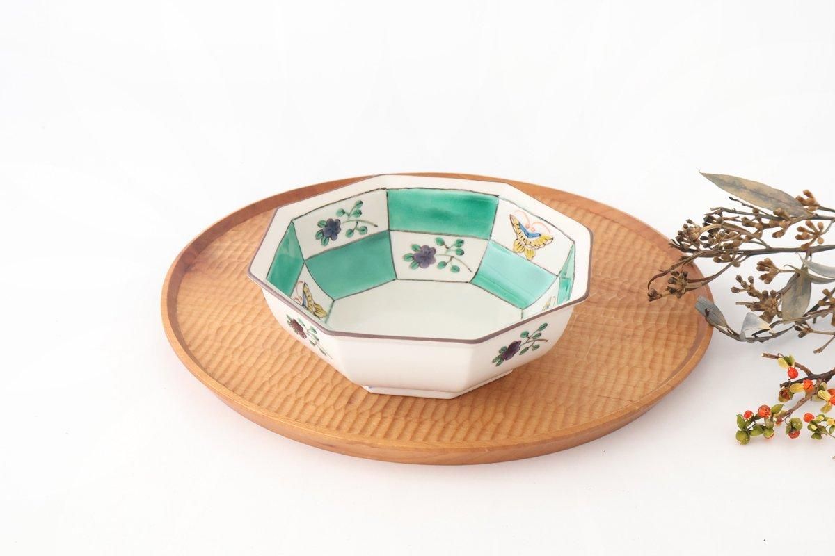 Kutani Bitoen Octagonal Bowl Butterfly Pattern | Serving Bowl Kutani Ware