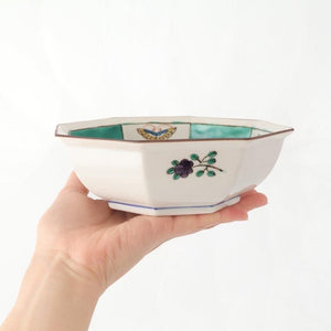 Kutani Bitoen Octagonal Bowl Butterfly Pattern | Serving Bowl Kutani Ware