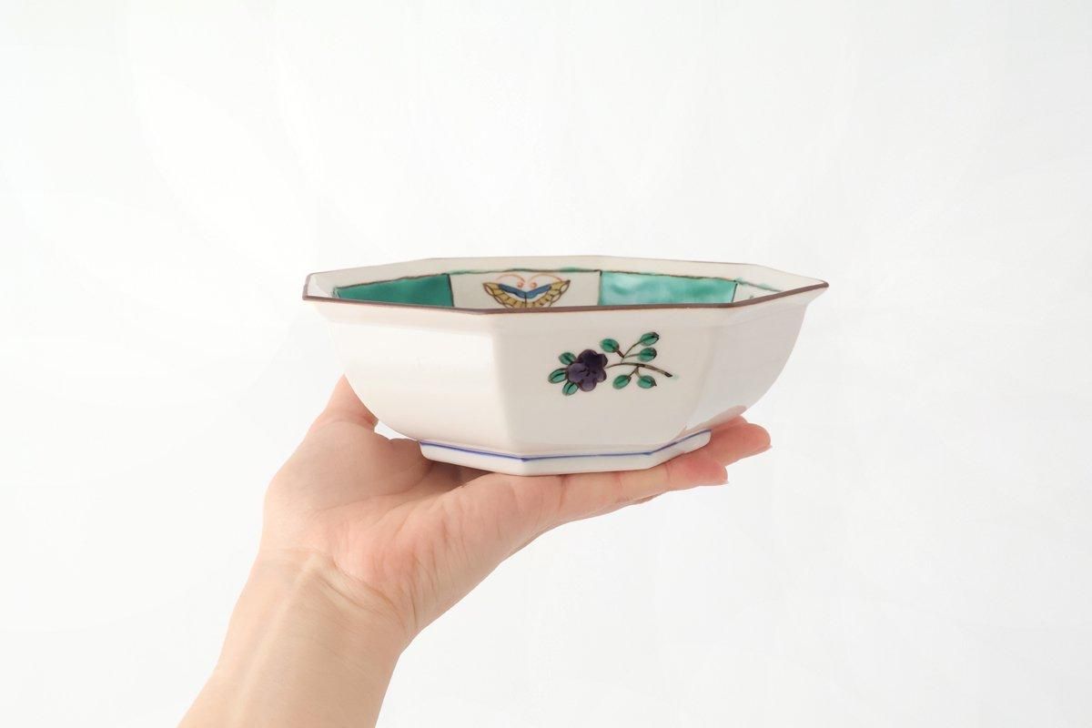 Kutani Bitoen Octagonal Bowl Butterfly Pattern | Serving Bowl Kutani Ware
