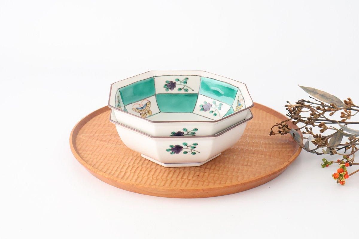 Kutani Bitoen Octagonal Bowl Butterfly Pattern | Serving Bowl Kutani Ware