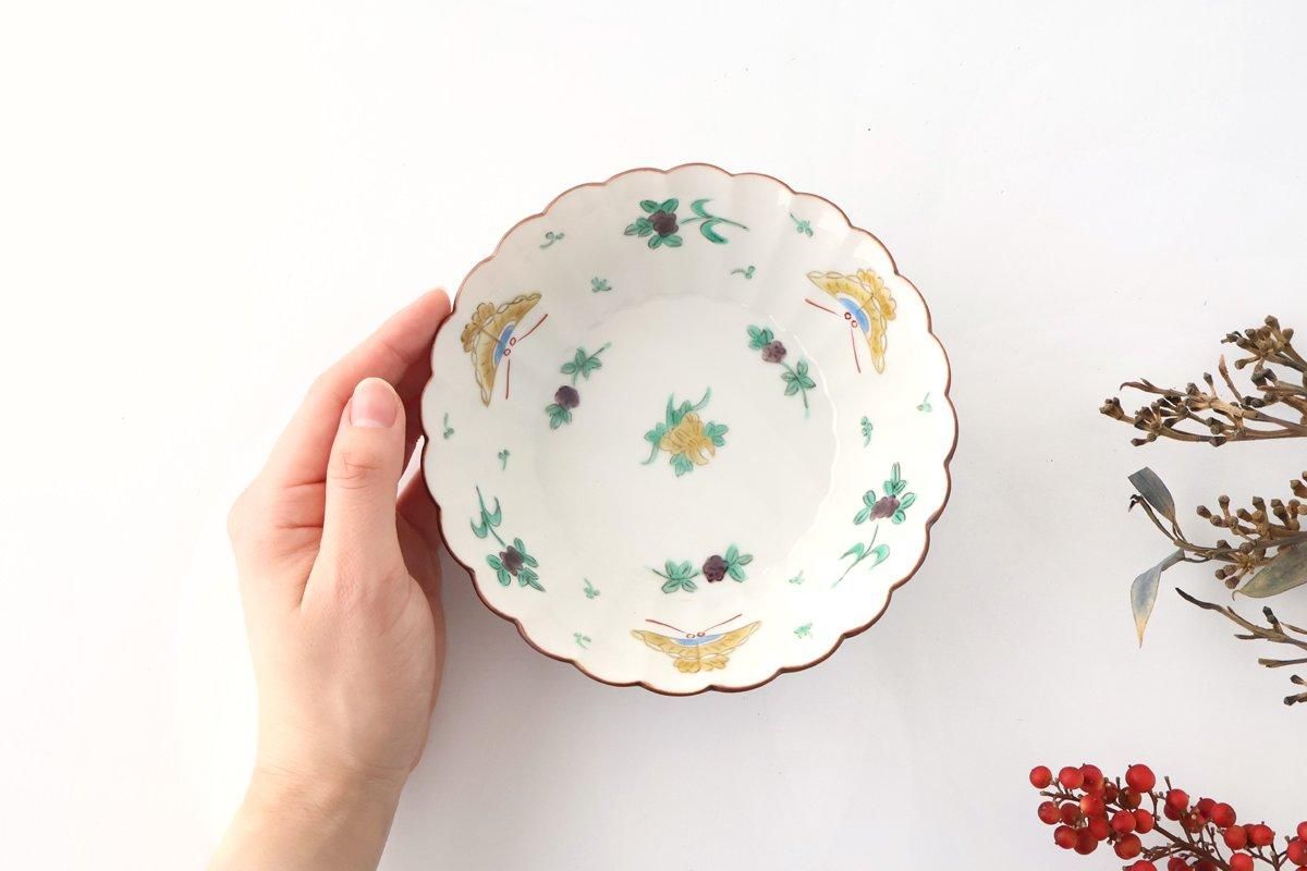 Kutani Bitoen Flat-bottomed Bowl Butterfly Pattern | Serving Bowl Kutani Ware