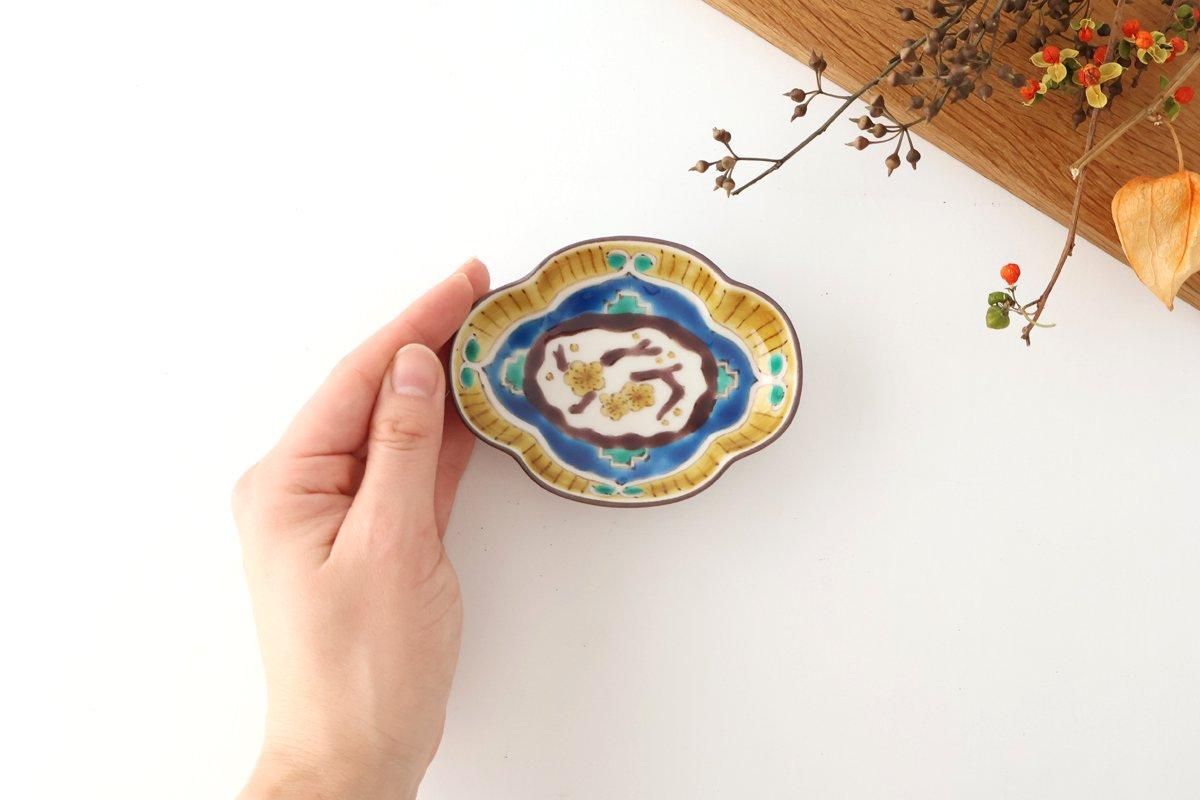 Kutani Bitoen Guard-shaped Plate Old Kutani-style Blue Plum Pattern | Kutani Ware