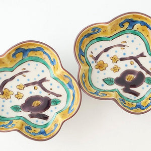 Kutani Bitoen Pine-shaped Plate Old Kutani-style Blue Camellia Pattern | Kutani Ware