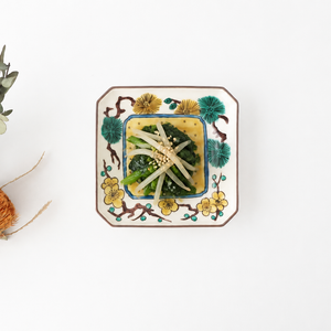 Kutani Bitoen Square Plate Pine and Plum Pattern 12cm/4.7in | Kutani Ware
