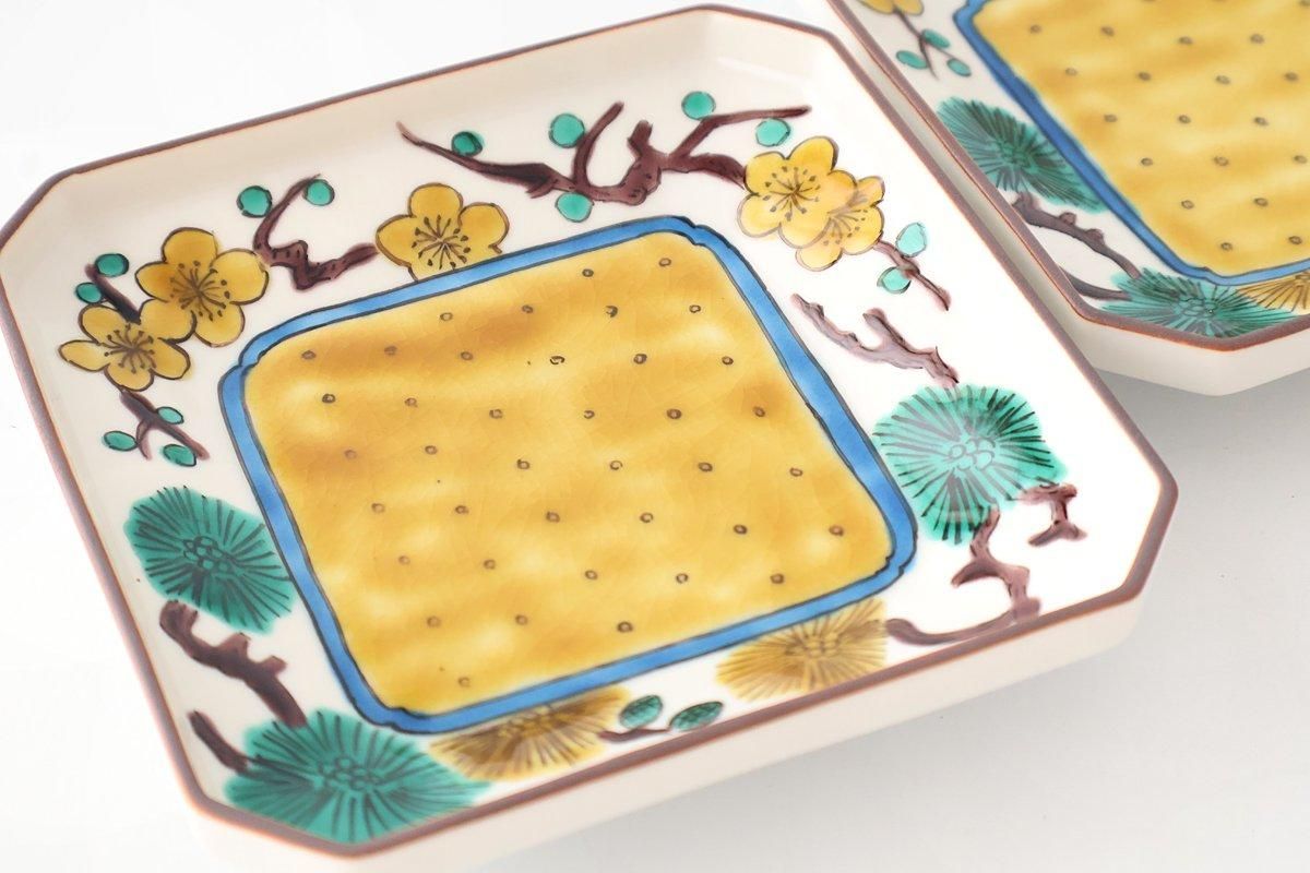 Kutani Bitoen Square Plate Pine and Plum Pattern 12cm/4.7in | Kutani Ware