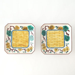 Kutani Bitoen Square Plate Pine and Plum Pattern 12cm/4.7in | Kutani Ware