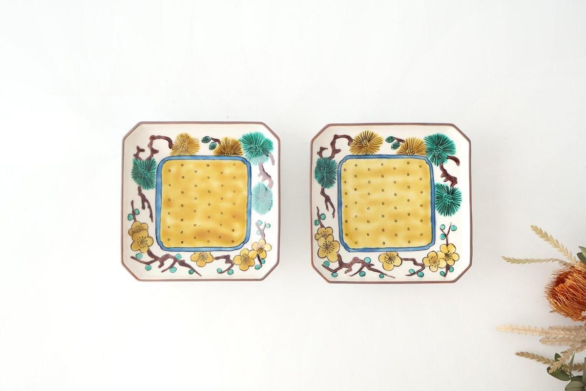 Kutani Bitoen Square Plate Pine and Plum Pattern 12cm/4.7in | Kutani Ware
