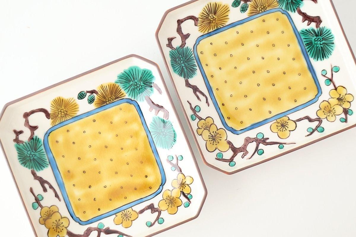 Kutani Bitoen Square Plate Pine and Plum Pattern 12cm/4.7in | Kutani Ware