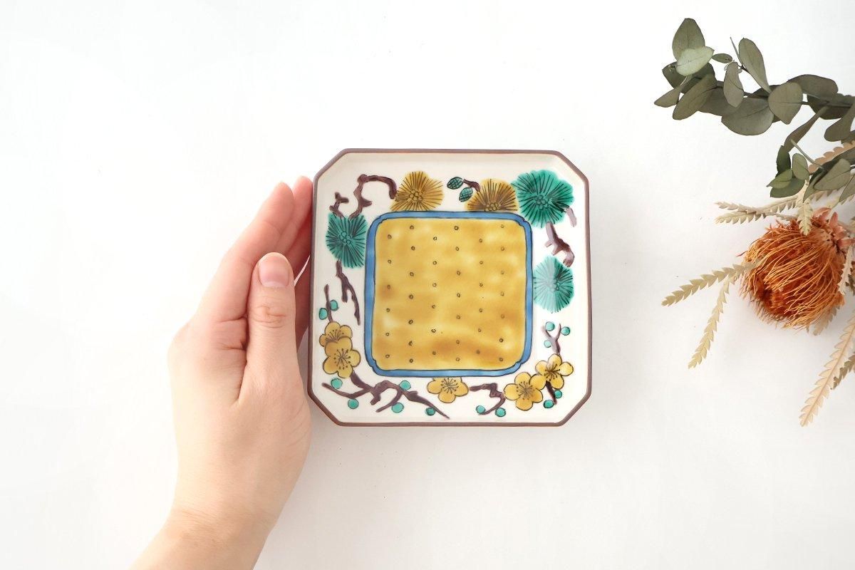 Kutani Bitoen Square Plate Pine and Plum Pattern 12cm/4.7in | Kutani Ware