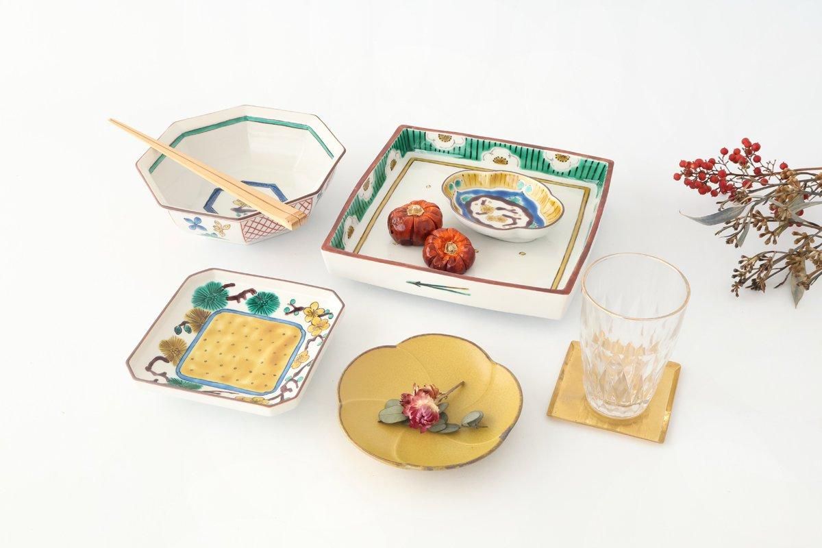 Kutani Bitoen Square Plate Pine and Plum Pattern 12cm/4.7in | Kutani Ware