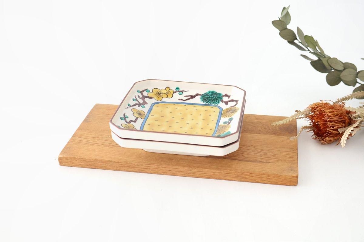 Kutani Bitoen Square Plate Pine and Plum Pattern 12cm/4.7in | Kutani Ware