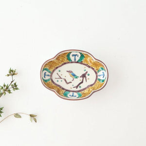 Kutani Bitoen Guard-shaped Plate Old Kutani-style Bird Pattern | Kutani Ware