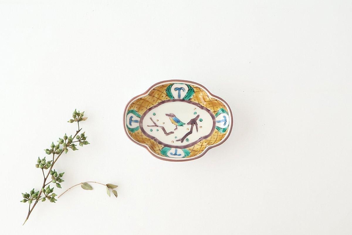 Kutani Bitoen Guard-shaped Plate Old Kutani-style Bird Pattern | Kutani Ware