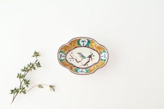 Kutani Bitoen Guard-shaped Plate Old Kutani-style Bird Pattern | Kutani Ware