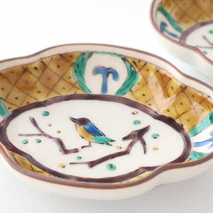 Kutani Bitoen Guard-shaped Plate Old Kutani-style Bird Pattern | Kutani Ware