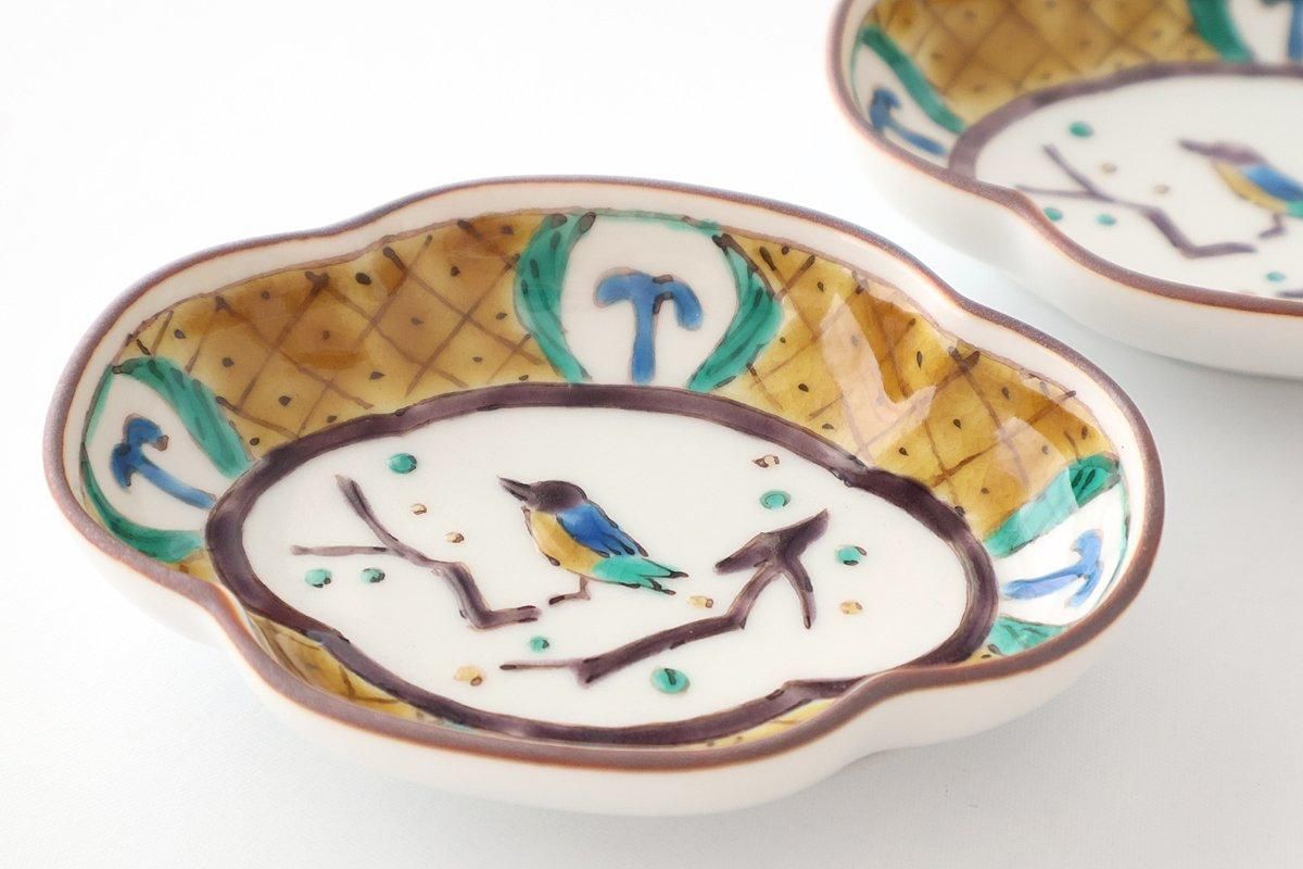 Kutani Bitoen Guard-shaped Plate Old Kutani-style Bird Pattern | Kutani Ware