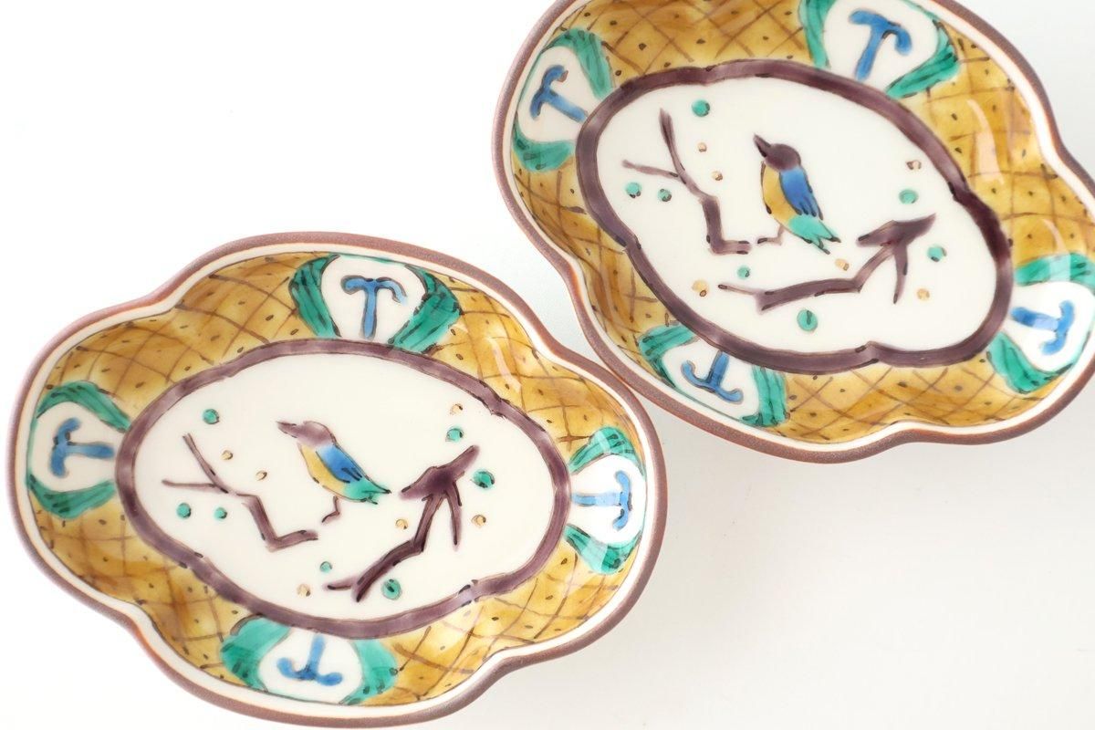 Kutani Bitoen Guard-shaped Plate Old Kutani-style Bird Pattern | Kutani Ware