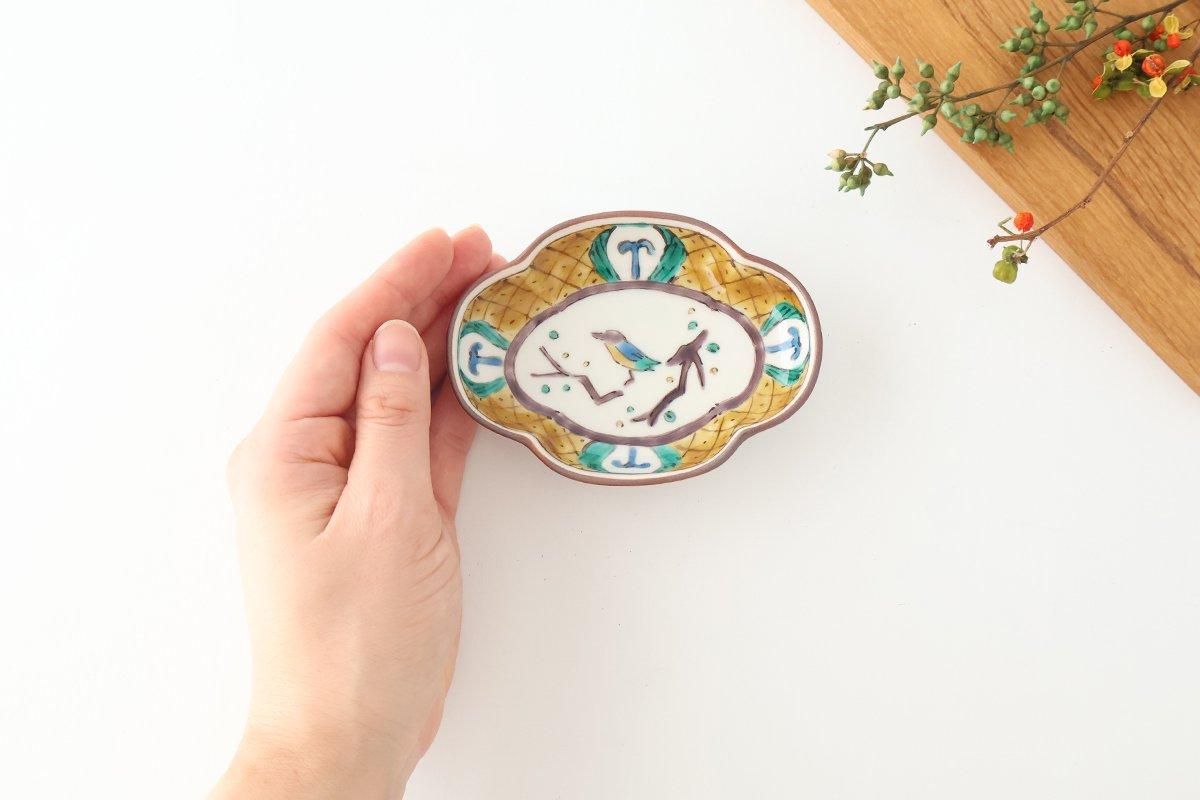 Kutani Bitoen Guard-shaped Plate Old Kutani-style Bird Pattern | Kutani Ware