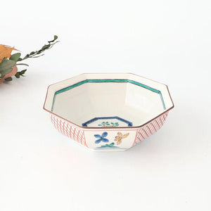 Kutani Bitoen Octagonal Bowl Flower Pattern | Serving Bowl Kutani Ware