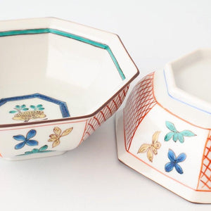 Kutani Bitoen Octagonal Bowl Flower Pattern | Serving Bowl Kutani Ware